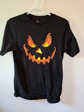 Celebrate! Halloween Boy's Black Graphic Tee with Orange Print Size 14/16